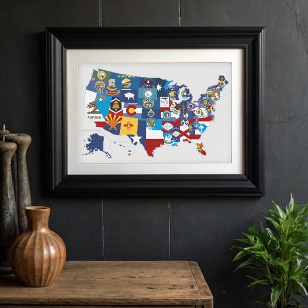 Patrón de punto de cruz de las banderas de Estados Unidos: descarga instantánea