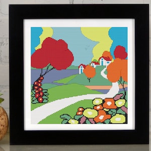 Una vista sul mare - Stile Art Déco - Schema punto croce - Download immediato