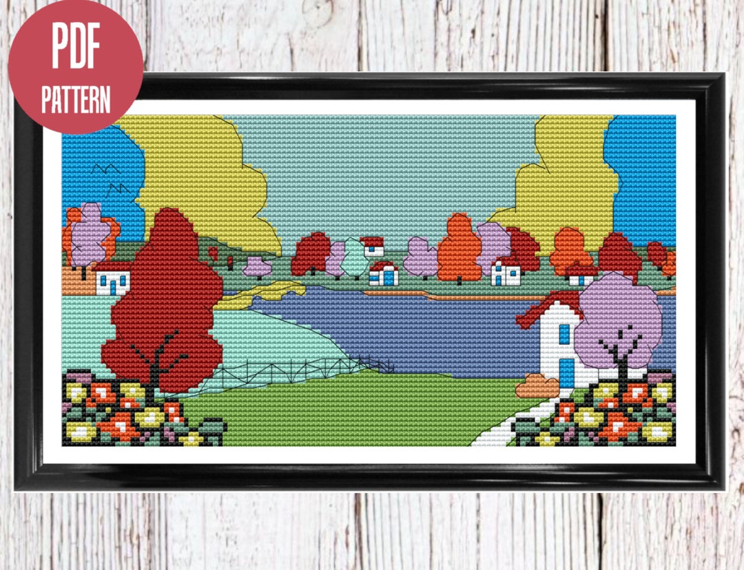 Riverside Art Deco Style Counted Cross Stitch Pattern Instant Download ...
