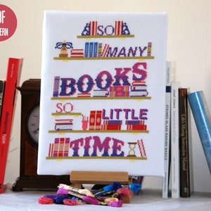 So Many Books So Little Time - Cross Stitch Pattern PDF for book lovers - Instant Download