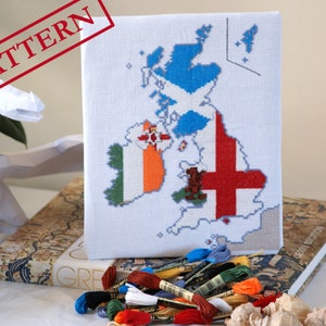 Flags of the British Isles Map - Cross Stitch Pattern - Instant Download