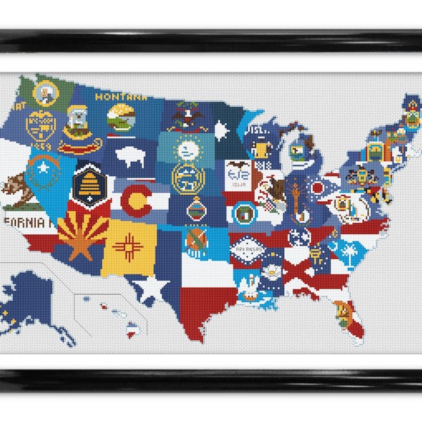 Flags of the USA Cross Stitch Pattern - Instant Download