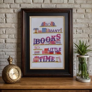 So Many Books So Little Time - Book Lovers Cross Stitch Pattern PDF for readers - Instant Download