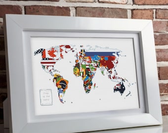 Flaggen der Welt Karte Kreuzstich Muster - zum sofortigen Download