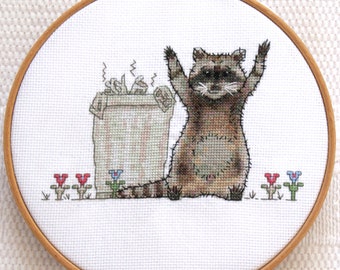 Raccoon cross stitch pattern including alphabet - Instant Download PDF