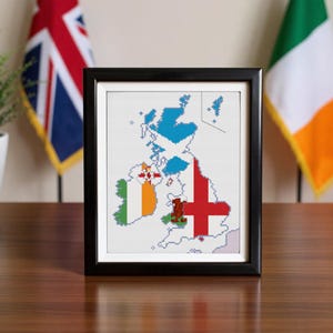 Flags of the British Isles Map Cross Stitch Pattern - Instant Download