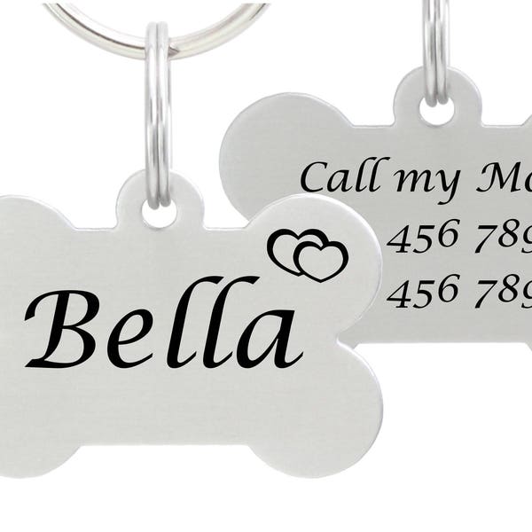 Double Sided Laser Etched Stainless Steel Pet ID Tag for Dog & Cat Tag Free Engraved and Personalized Bone Shape