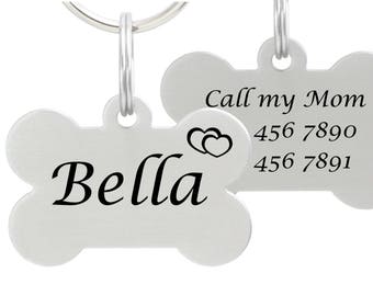 Double Sided Laser Etched Stainless Steel Pet ID Tag for Dog & Cat Tag Free Engraved and Personalized Bone Shape