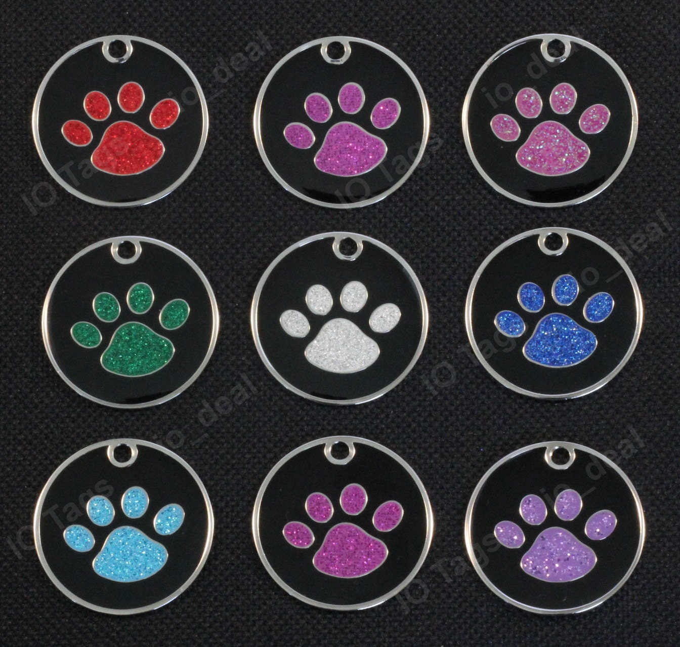 Round Glitter Paw Pet ID Tag FREE Custom Engraved For Dog & Cat Perso…