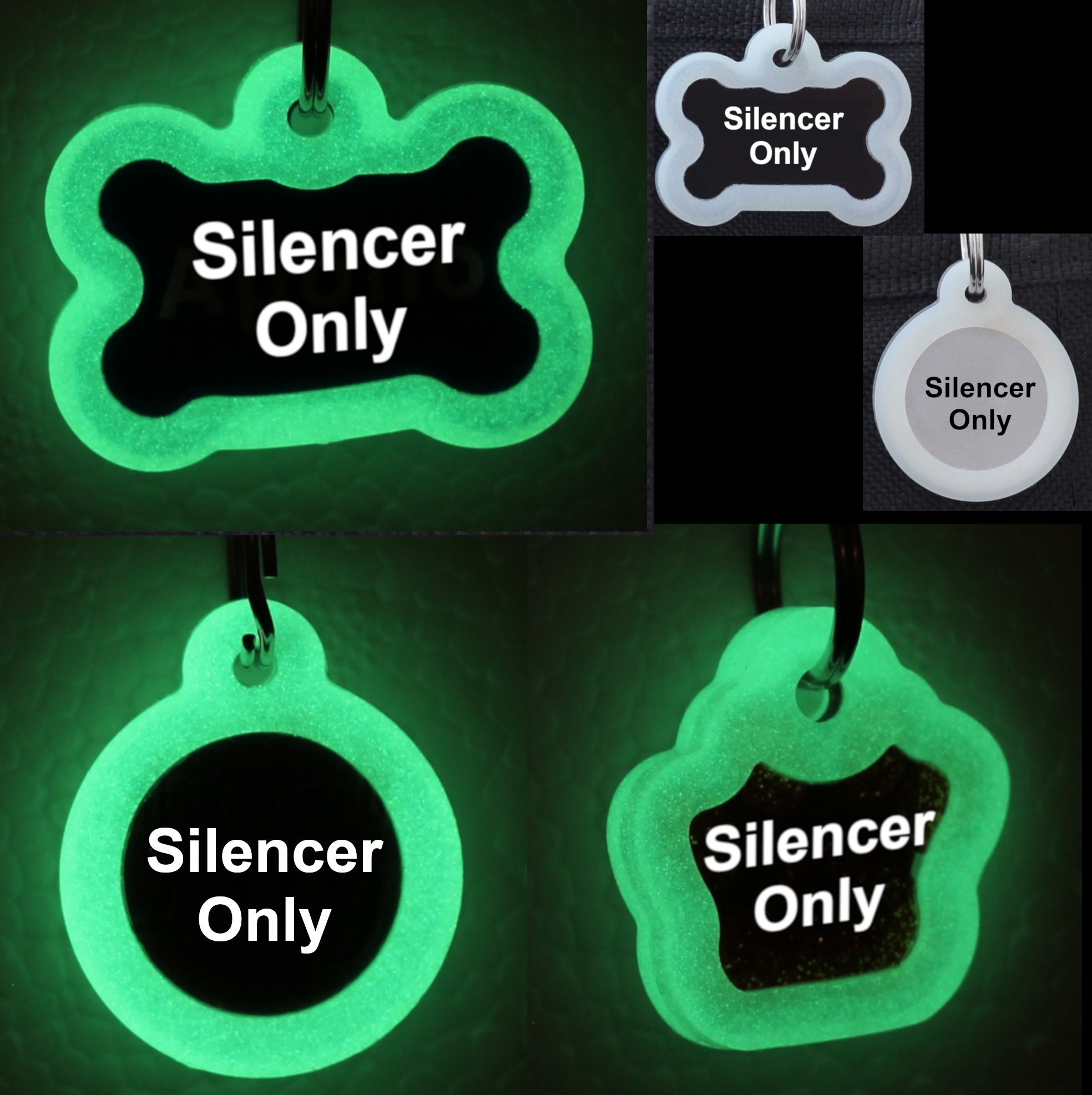 Glow in Dark Silencer for Glitter Paw Stainless Bone Stainless Round …