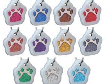 Personalized Glitter Paw Pet ID Tag with Glow Silencer