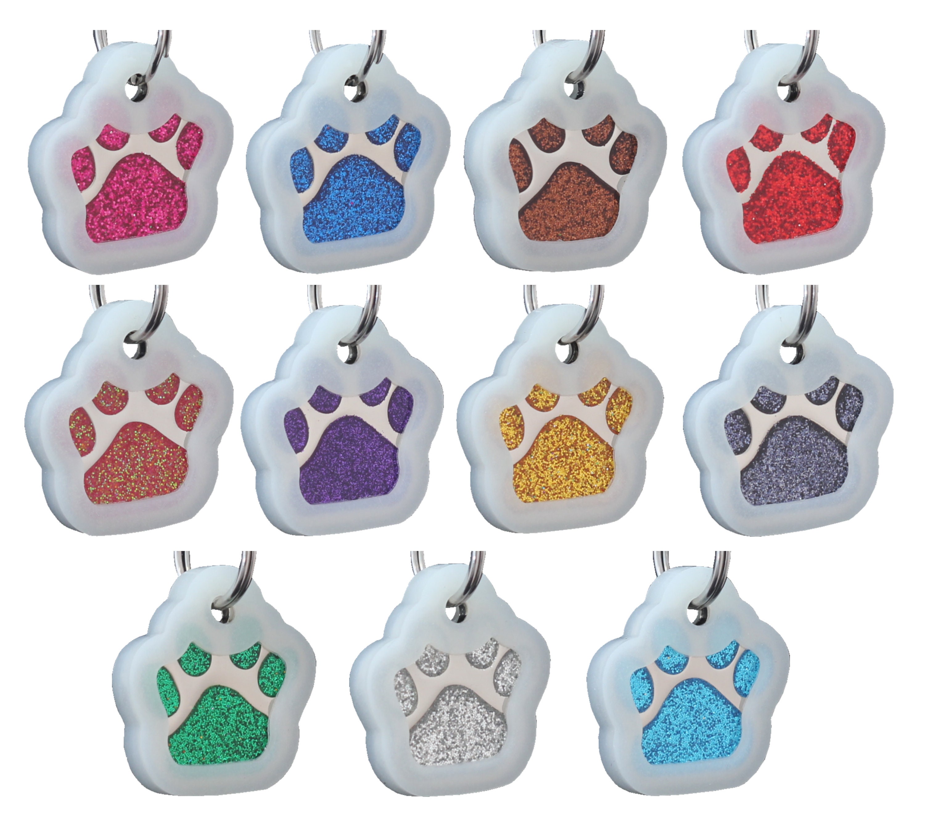 Laser Etched Glitter Paw Pet ID Tag for Dog Cat Free Engraved and Per…
