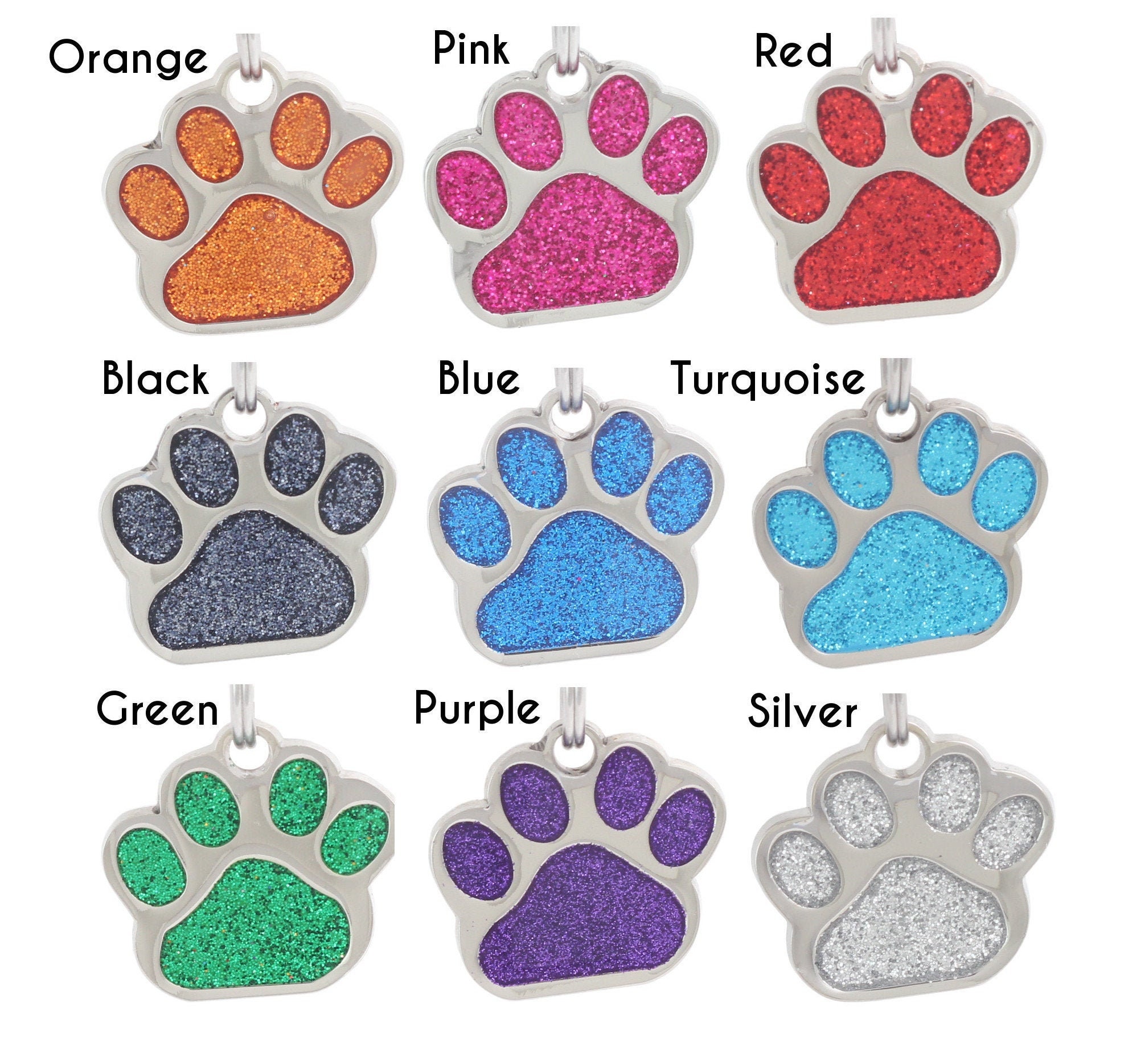 Glitter Paw Bling Pet ID Tag, Custom Engraved