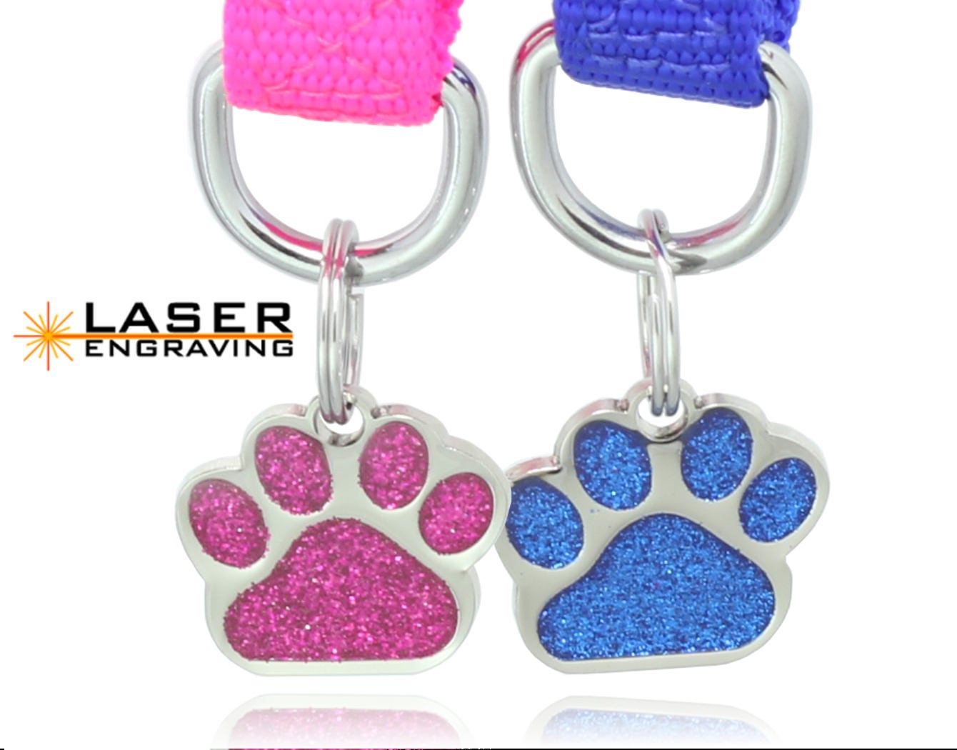 Laser Etched Glitter Paw Pet ID Tag for Dog Cat Free Engraved and Per…