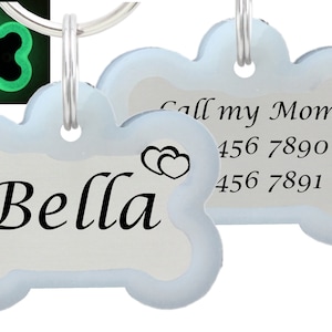 Double Sided Laser Etched Stainless Steel Pet ID Tag for Dog & Cat Tag Free Engraved and Personalized Bone Shape + Silencer