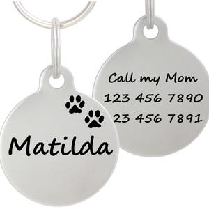 Double Sided Laser Etched Stainless Steel Pet ID Tag for Dog & Cat Tag Free Engraved and Personalized 1 Round Shape image 1