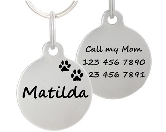 Double Sided Laser Etched Stainless Steel Pet ID Tag for Dog & Cat Tag Free Engraved and Personalized 1" Round Shape