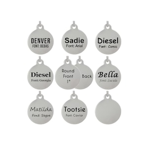 Double Sided Laser Etched Stainless Steel Pet ID Tags FREE Custom Personalized for Dog & Cat Paw Print Bone Round Tag