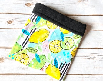 READY TO SHIP Hedgehog Bed | Guinea Pig Bed| Cuddle Sack | Bonding Bag | Snuggle Sack | Fleece Sleep Sack | Burrow Bag Lemon and Lime Design