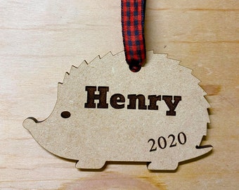 Personalized Laser Engraved Hedgehog Christmas Tree 2023 Bauble Gift Xmas Ornament