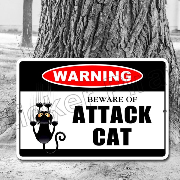 Warning Beware Of Attack Cat 8" x 12"  Aluminum Novelty Sign