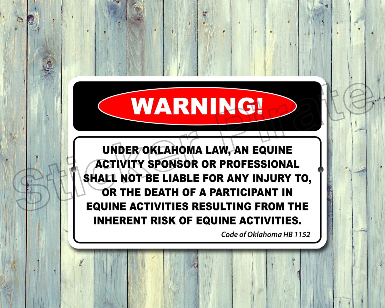 Warning Under Oklahoma Law An Equine Activity Sponsor Or Professional