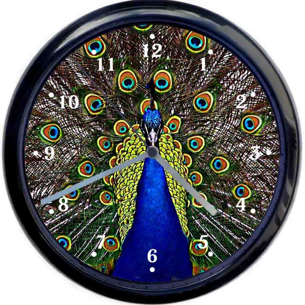 Peacock Large 10inch Black Wall Clock