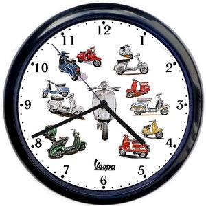 Horloge murale noire pour scooter Vespa