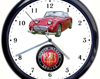 Austin-Healey Frog Eyed Sprite Classic Car Large 10inch Black Wall Clock