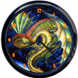 Green Dragon Black Wall Clock