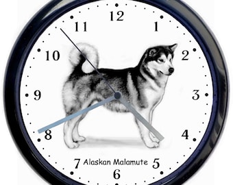 Alaskan Malamute Dog Large 10inch Black Wall Clock