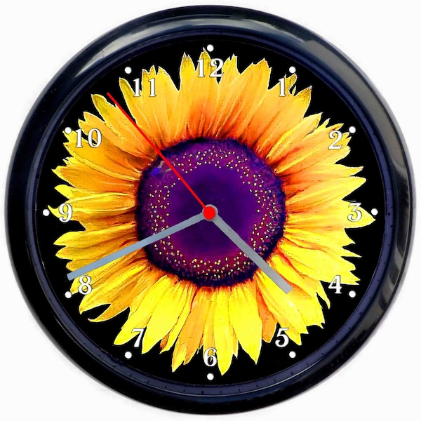 Sonnenblume Schwarze Wanduhr