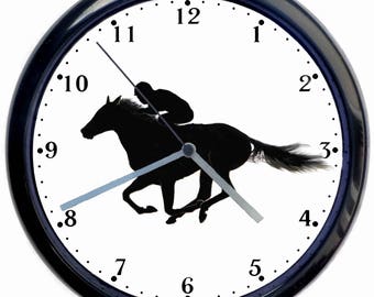 Horse Racing Large 10inch Black Wall Clock