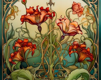 Art Nouveau 1920 Decorative Ceramic Tile – UV Printed Glazed Tile with Embossed Texture – Elegant Display or Wall Accent (4.25" or 6") T0003