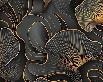Art Deco Ginkgo Leaf Decorative Tile – Black & Gold Botanical Luxury Art – UV Printed Glazed Tile  – Elegant Display (4.25" or 6") T0061