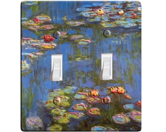 Embossi printed maxi metal monet waterlilies pattern switch plate cover - light switch / outlet cover custom plate choose from menu, d0021