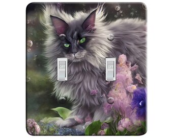 Embossi Printed Maxi Metal Mystical Maine Coon Cat  Switch Plate - Light Switch / Outlet Cover, 7019