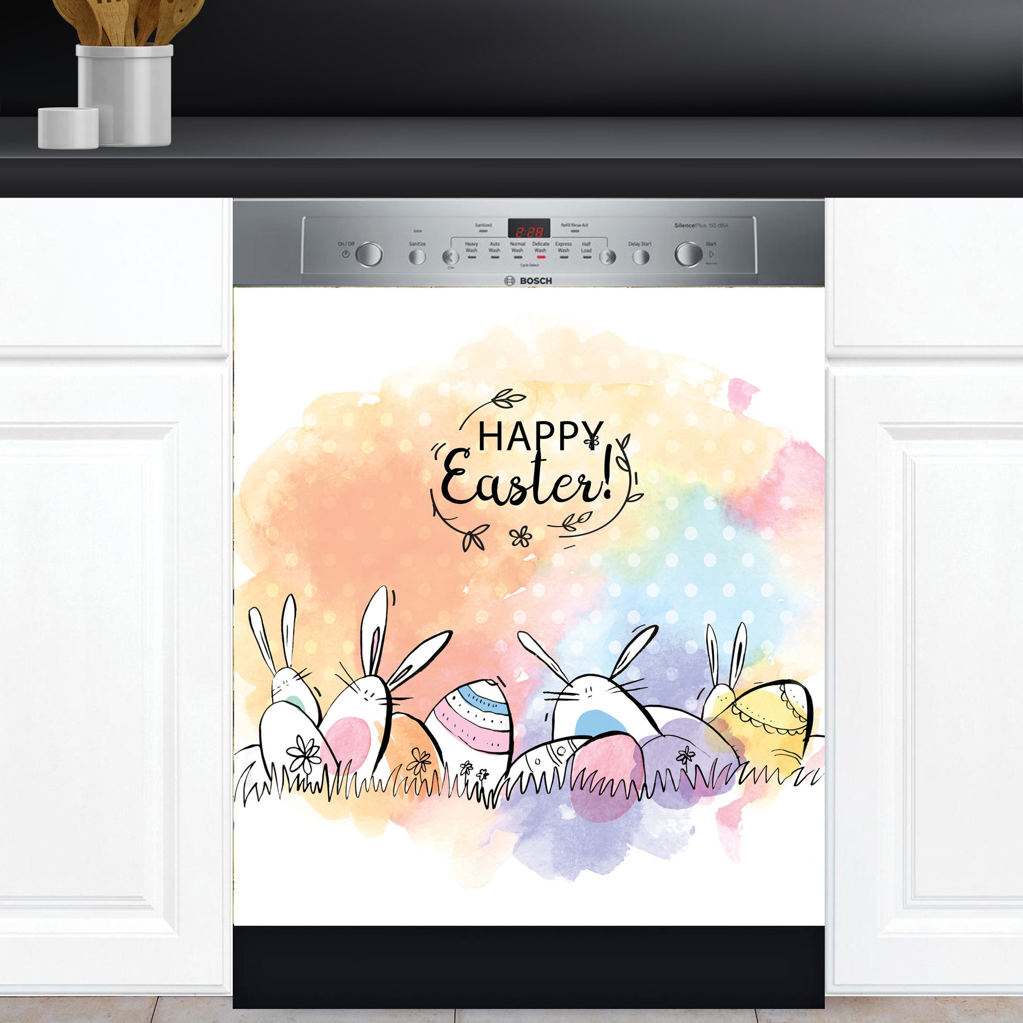 Watercolor Eggs, Bunny Easter Dishwasher Cover