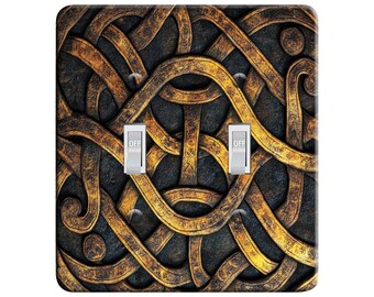 Embossi Printed Maxi Metal Plate Celtic Knot Light Switch Plate Cover – Antique Gold Celtic Weave ,  Light Switch / Outlet Cover,  V0046