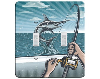 Embossi Printed Maxi Metal Marlin Deep Sea Fishing Plate - Light Switch / Outlet Cover, 1101