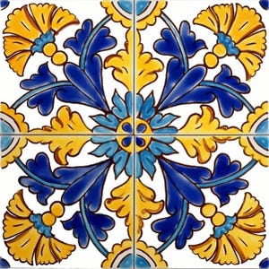 Talavera Decorative Ceramic Tile – UV Printed Glazed Tile with Embossed Texture – Elegant Display or Wall Accent (4.25" or 6") T0004