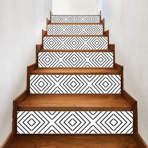 Black And White Square Tile Look stair riser, window sill, 7 inch X 36 inch strips #0118- Choose the number of strips needed from the menu.