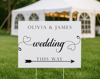 Wedding or Reception This Way Sign, Custom Direction Yard Sign, Double-Sided Coroplast with H-Stake