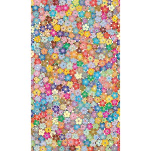 May include: A vibrant pattern of small, stylized flowers in a variety of colors, including red, yellow, blue, and pink. The flowers are densely packed together, creating a colorful and eye-catching design. The overall effect is cheerful and decorative.