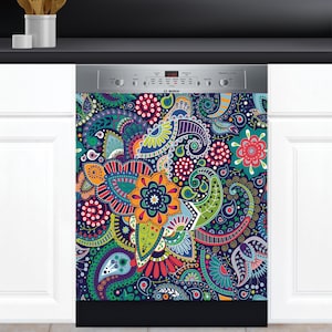 Dishwasher Cover Choose Magnet Or Vinyl Decal Sticker, Floral Ethnic Paisley Flower Design D0007- choose your size from the menu.