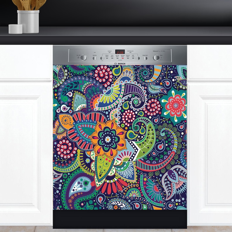 Dishwasher Cover Vinyl Sticker Floral Ethnic Paisley Flower Etsy