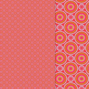 May include: Two seamless patterns featuring circles with different colors and designs. The pattern on the left has a repeating pattern of small circles with a white outline. The pattern on the right has a repeating pattern of larger circles with a white outline and a floral design.
