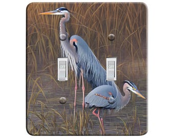 Embossi Printed Maxi Metal Great Blue Heron Switch Plate - Light Switch / Outlet Cover, 7018