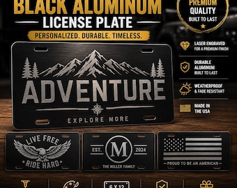 Engraved Black Aluminum License Plate Custom Laser Engraved Novelty Car Tag Personalized Metal Plate