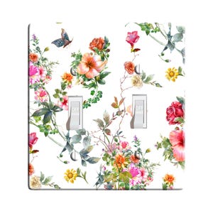 Embossi Printed Maxi Metal Watercolor Flowers & Butterfly  Switch Plate - Light Switch / Outlet Cover,  L0301
